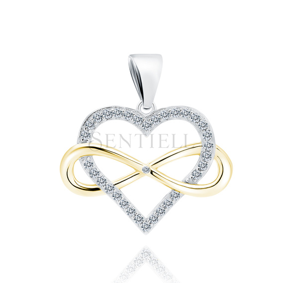 Silver (925) pendant - heart with gold-plated infinity and zirconias