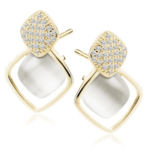 Silver (925) gold-plated earrings with white zirconias and ulexite