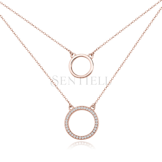 Silver (925) necklace - cirlces with zirconia - rose gold plated