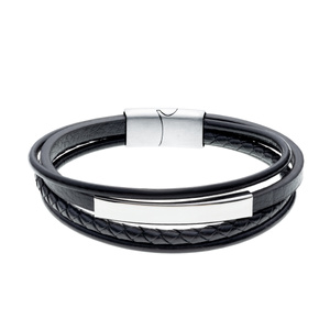 Stainless steel bracelet with leather straps