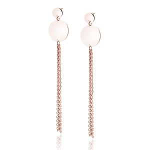 Silver (925) rose gold-plated earrings - circles with chains