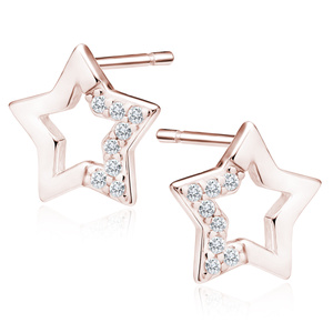 Silver (925) rose gold-plated star earrings with zirconias