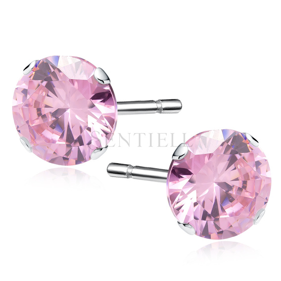 Silver (925) earrings round pink zirconia diameter 8mm
