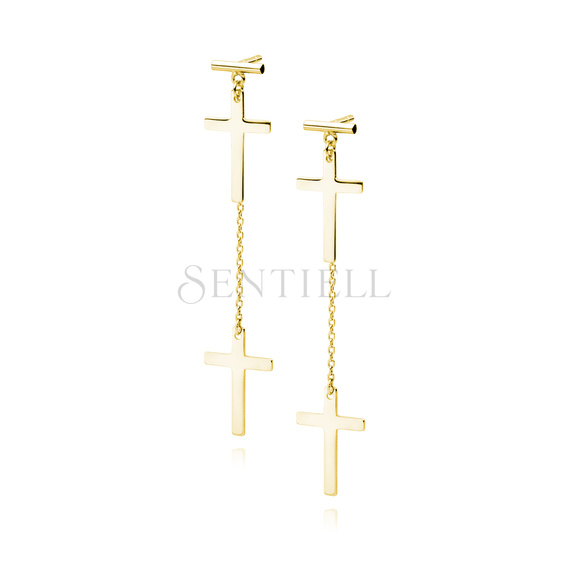 Silver (925) gold-plated earrings - crosses with chain