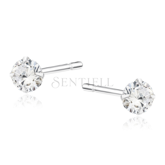 Silver (925) earrings round white zirconia diameter 4mm