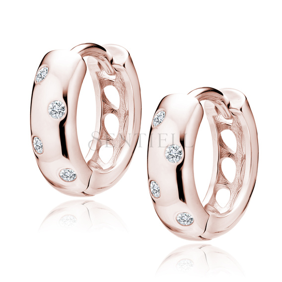 Silver rose gold-plated (925) earrings hoop with white zirconias