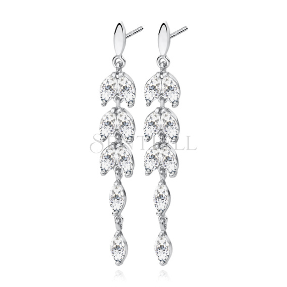 Silver (925) Earrings long leafs with zirconia