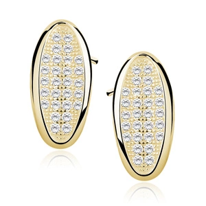 Silver (925) Earrings oval shape - zirconia microsetting gold-plated