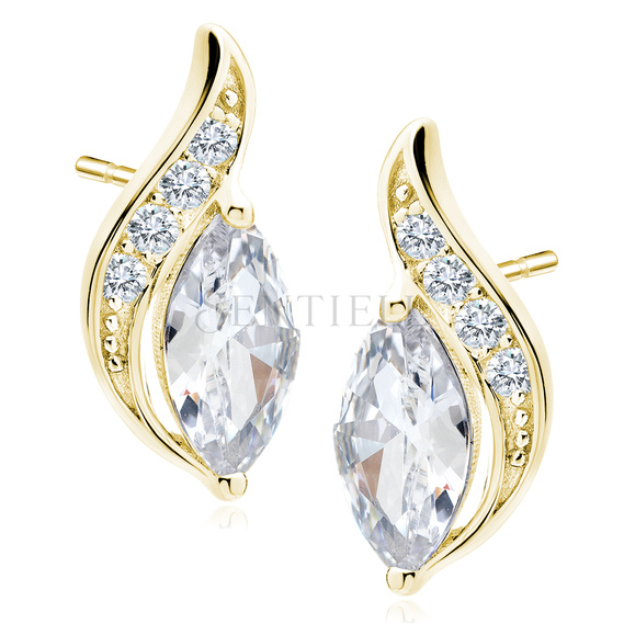 Silver (925) elegant gold-plated earrings with white marquoise zirconia