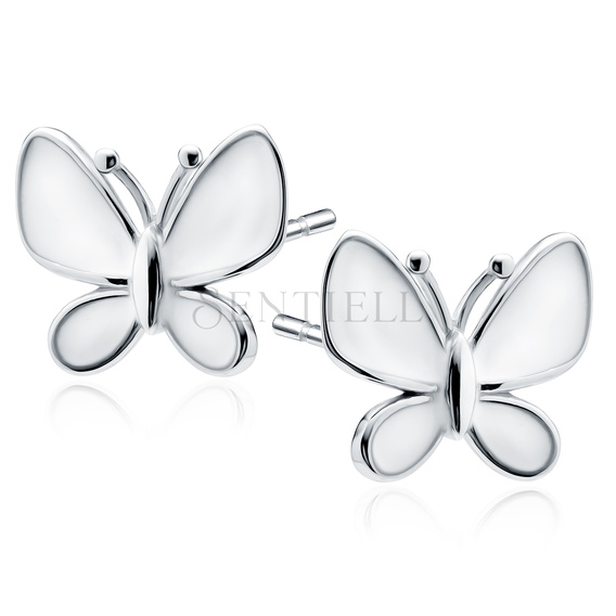 Silver (925) white enameled earrings - butterflies