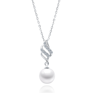 Silver (925) necklace pearl with white zirconias