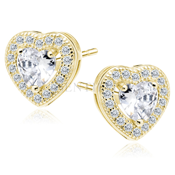 Silver (925) gold-plated Earrings white zirconia - hearts