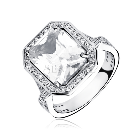 Silver fashionable (925) ring with white colored zirconia