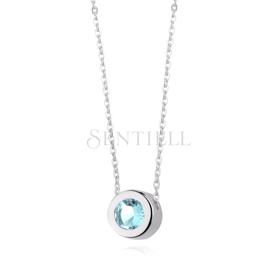 Silver (925) necklace with round pendant and aquamarine zirconia