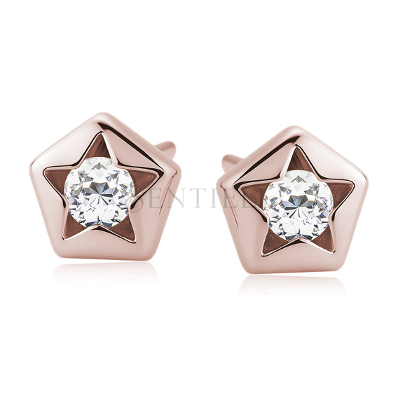 Silver (925) rose gold-plated star shape earrings with zirconia