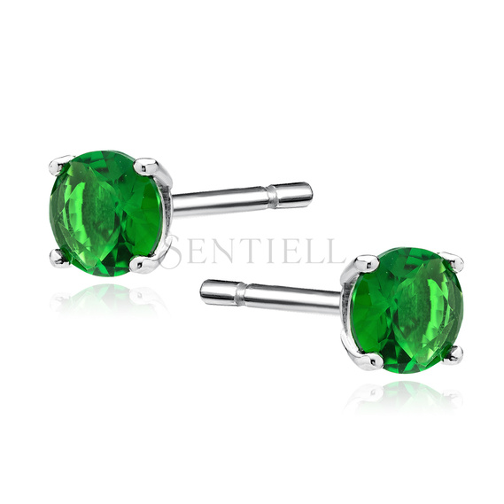 Silver (925) rhodium-plated earrings round green zirconia diameter 5mm