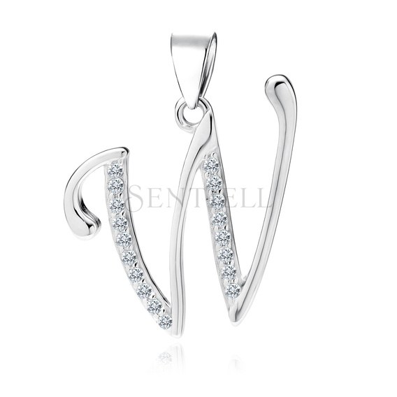 Silver (925) pendant with white zirconias - letter W