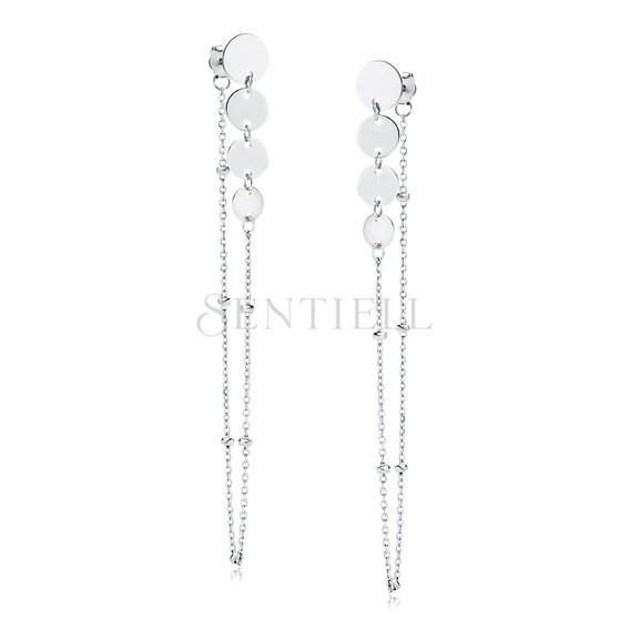 Silver (925) earrings - circles and chain with balls