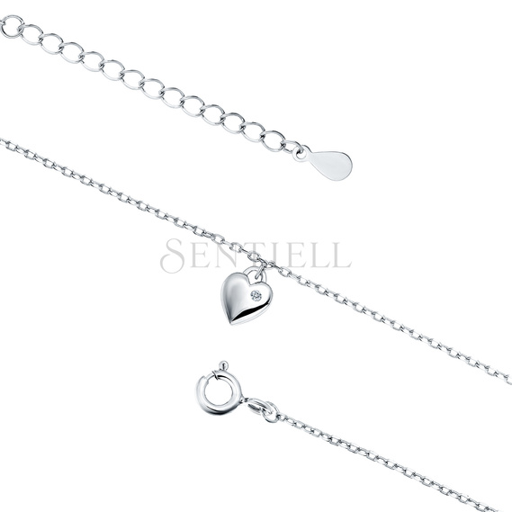 Silver (925) anklet - heart with white zirconia