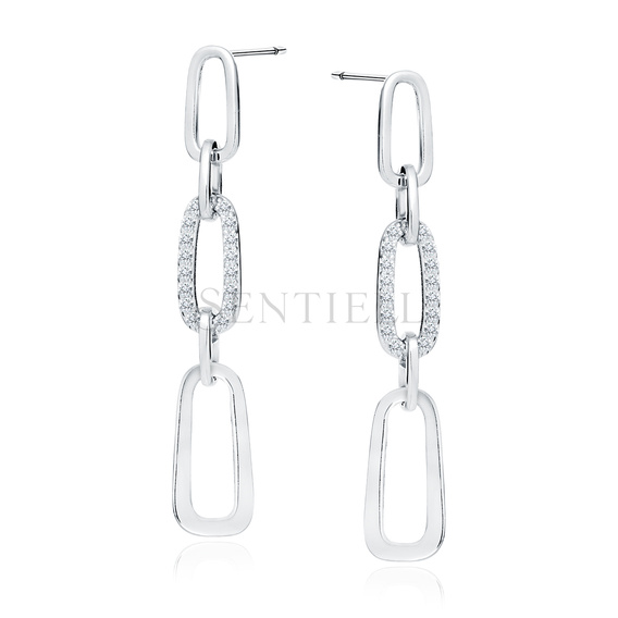 Silver (925) earrings - chain links with white zirconias