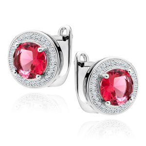 Silver (925) earrings with round ruby zirconia