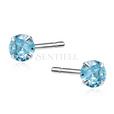 Pendientes de plata de ley 925 redondos con circonita color aguamarina diámetro 4 mm