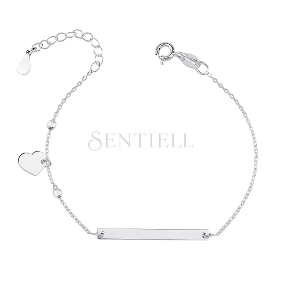 Silver bracelet with a tag and heart - adjusted length