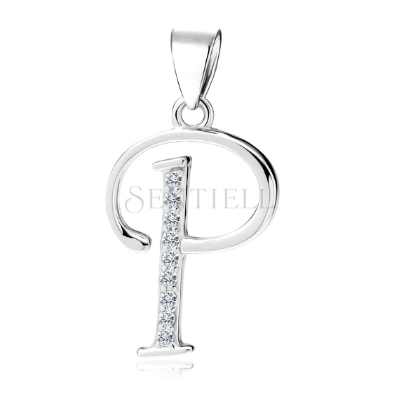 Silver (925) pendant with white zirconias - letter P