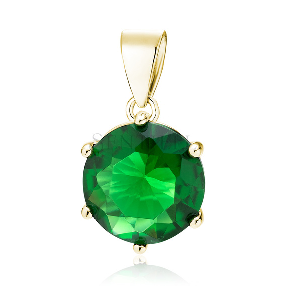 Silver (925) gold-plated pendant round green zirconia diameter - 12mm