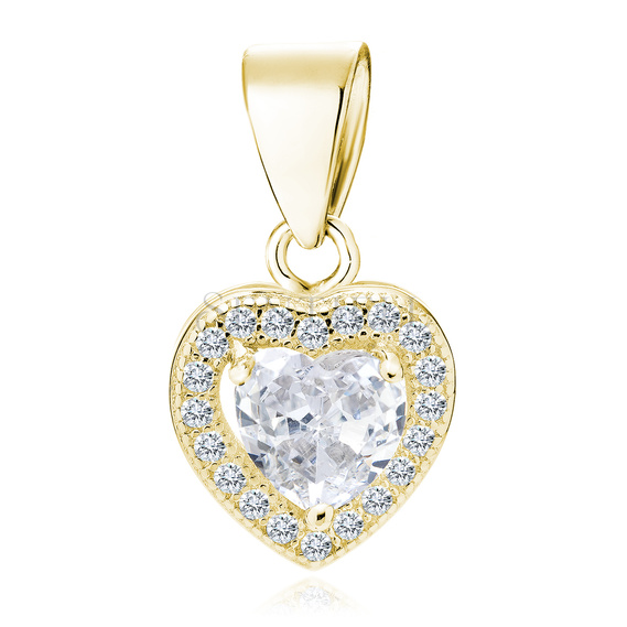 Silver (925) gold-plated pendant white colored zirconia - heart