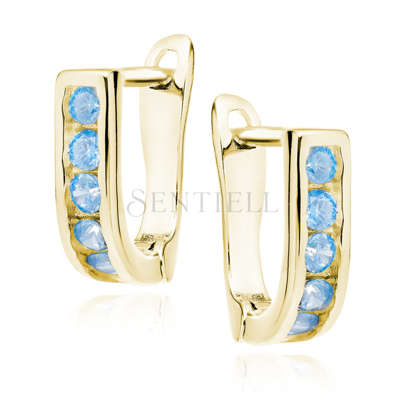 Silver (925) earrings with aquamarine zirconia, gold-plated