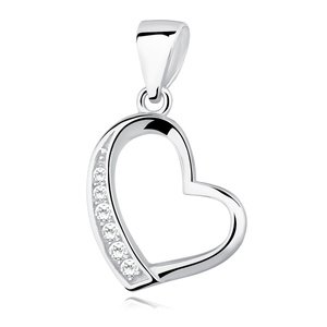 Silver (925) pendant - hollow heart with zirconia