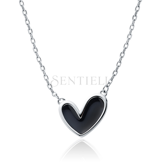 Silver (925) necklace - heart with black enamel