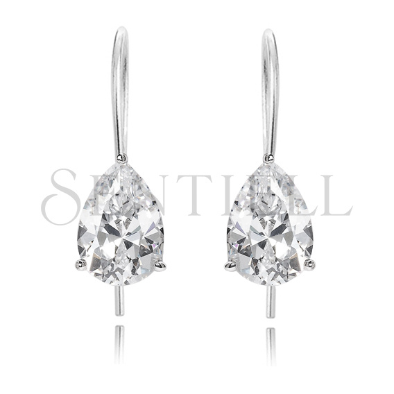 Silver (925) earrings tear-shaped white zirconia 6 x 8mm