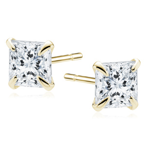 Silver (925) gold-plated earrings white zirconia 4 x 4mm square