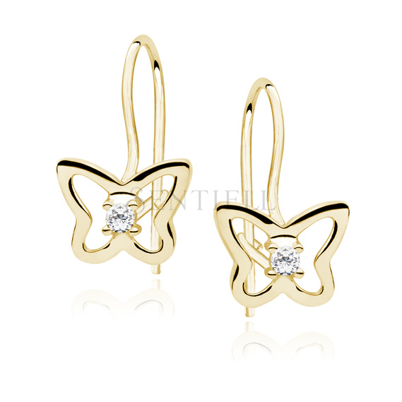 Silver (925) Earrings white zirconia-  butterflies gold-plated