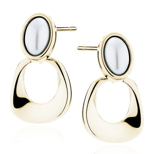 Pendientes de plata de ley 925 chapados en oro con perla