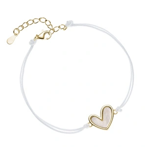 Silver (925) bracelet gold-plated heart with nacre and white cord