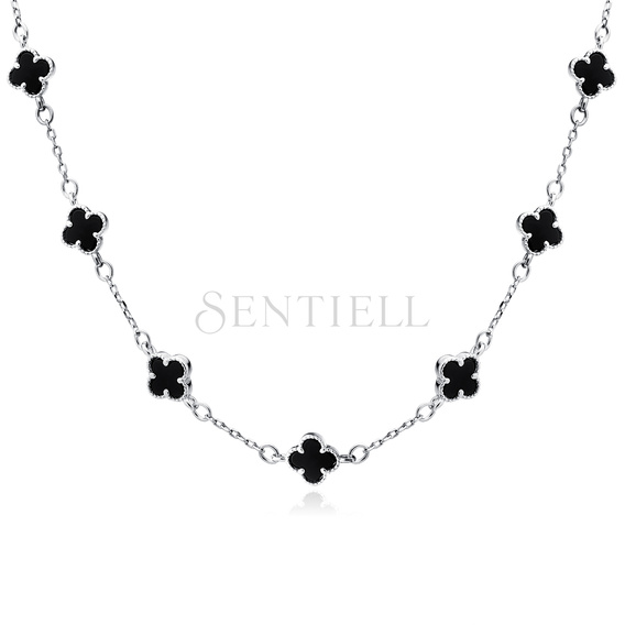 Silver (925) necklace with black onyx - quatrefoil