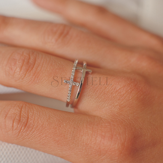 Silver (925) ring - crosses with white zirconia