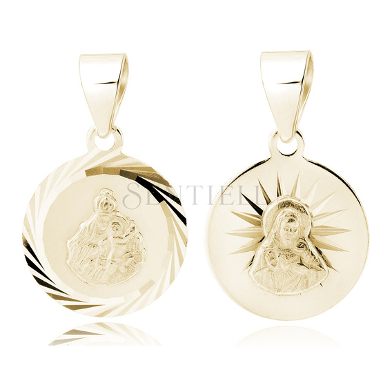 Colgante de plata de ley 925 chapado en oro tallado a diamante - Escapulario María / Jesús