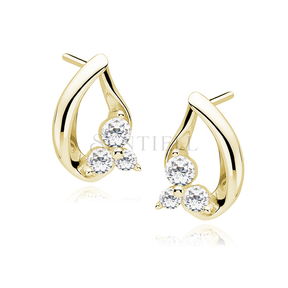 Silver (925) gold-plated earrings with white zirconia - flowers 