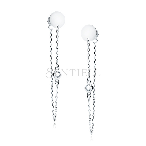 Silver (925) earrings circle with white zirconia on chain