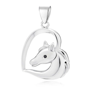 Silver (925) heart pendant - horse with black eye