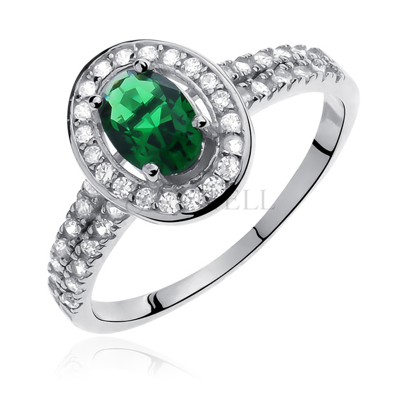 Silver (925) ring with emerald colored & white zirconia