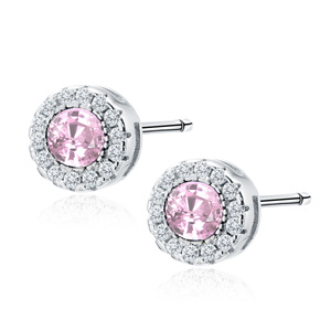 Silver (925) elegant round earrings with light pink zirconia