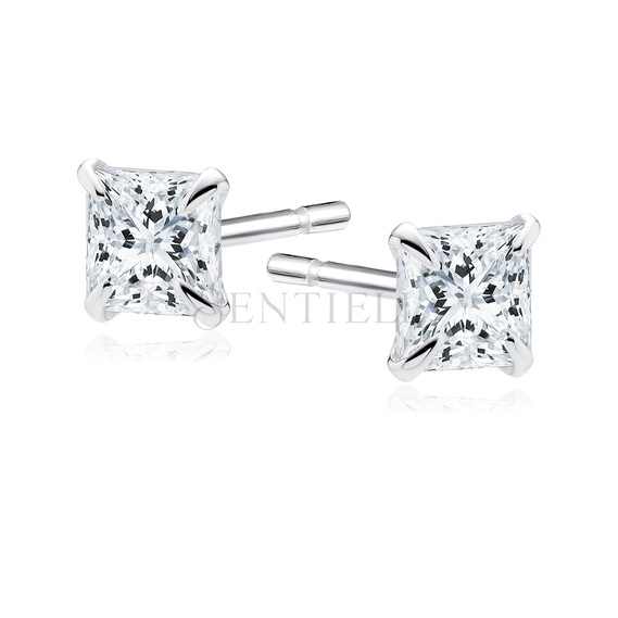 Silver (925) earrings white zirconia 3 x 3mm square