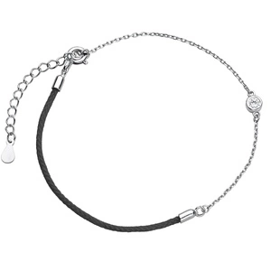 Silver (925) bracelet with black cord and zirconia