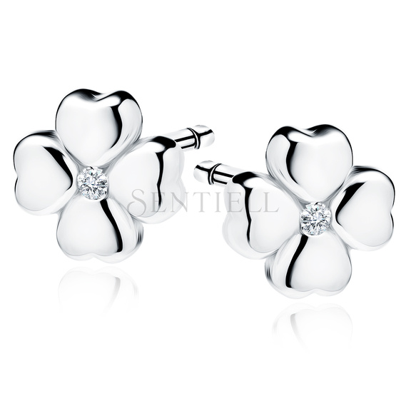 Silver (925) earrings clover with white zirconia