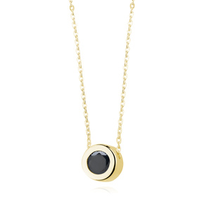 Silver gold-plated (925) necklace with round pendant and black zirconia
